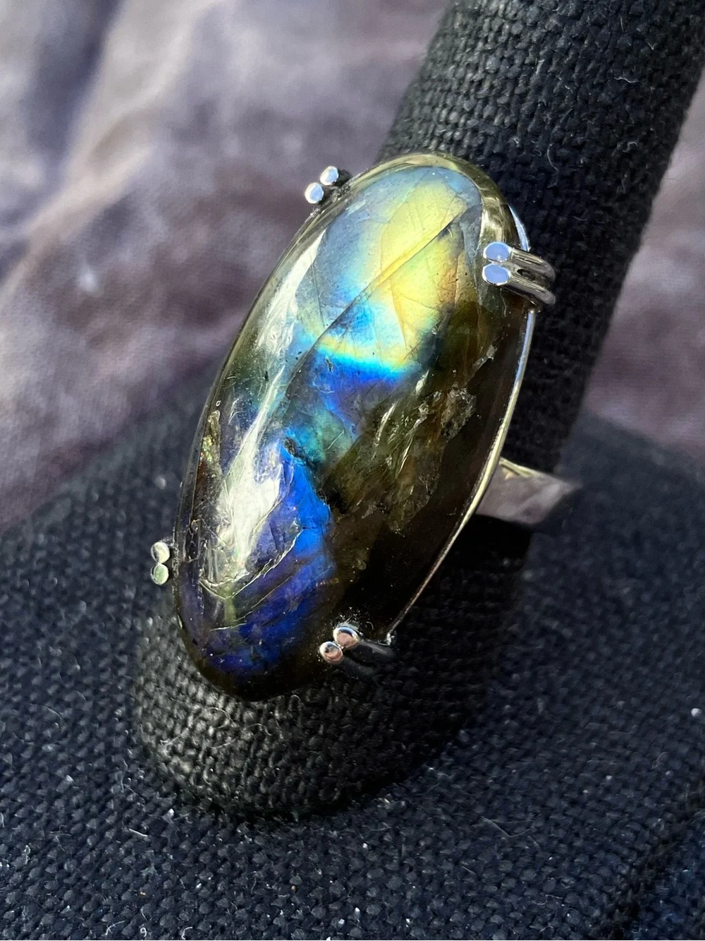 Labradorite Oval Ring in Stainless Steel